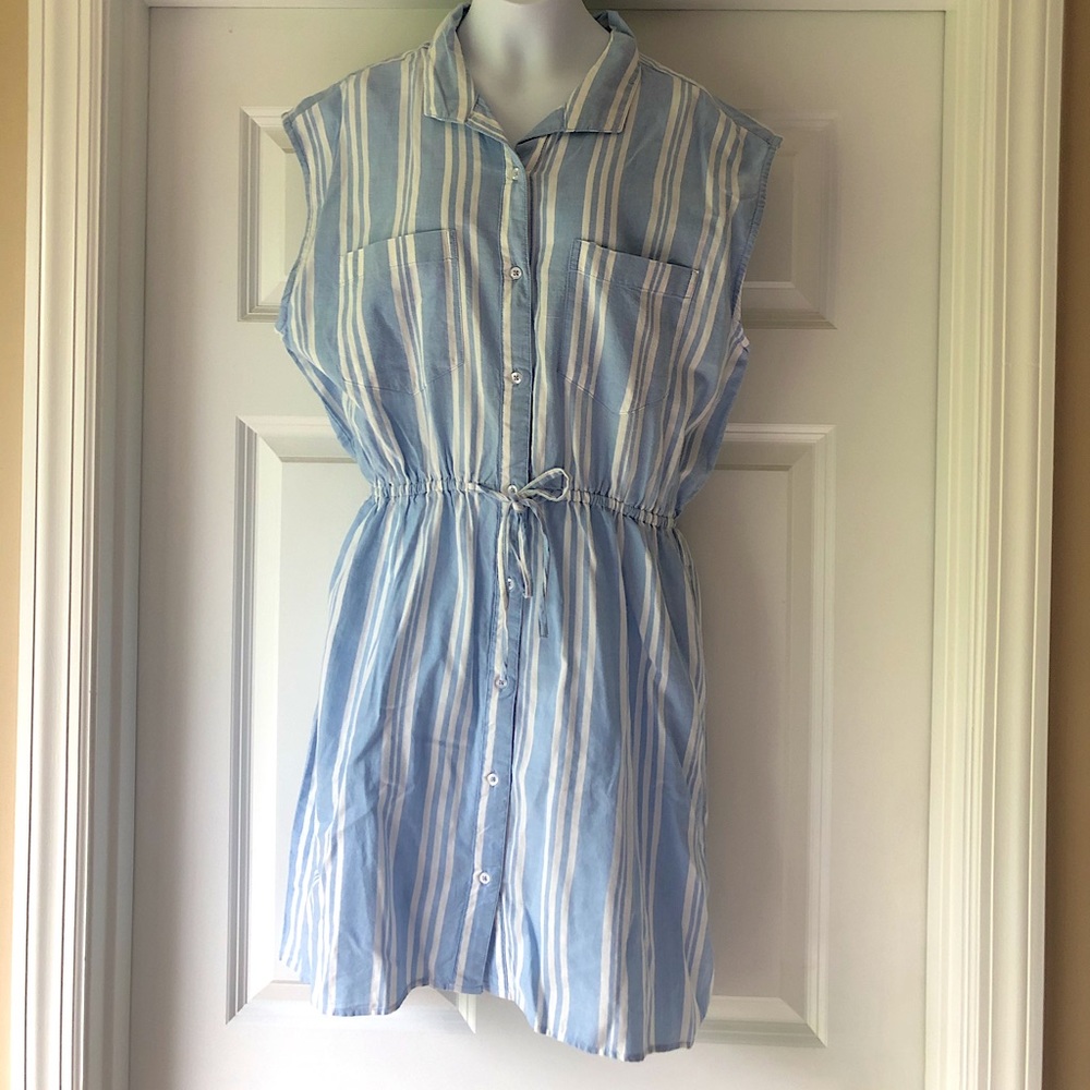 Japna tie waist chambray button front dress